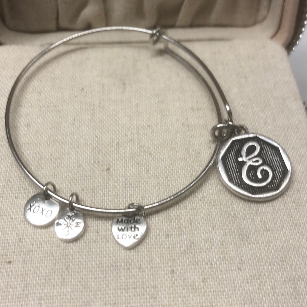 Brand New Silver E Charm Bangle Bracelet
